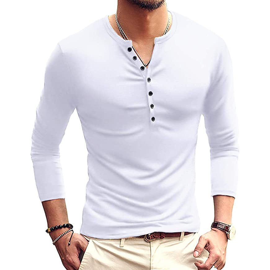 Men's Casual Slim Fit Basic Henley Long Sleeve Free Shipping Best