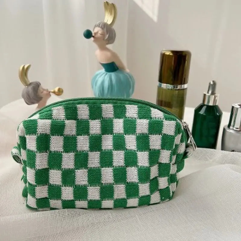 Checkered Pattern Zipper Makeup Bag Release Dates Sale Online