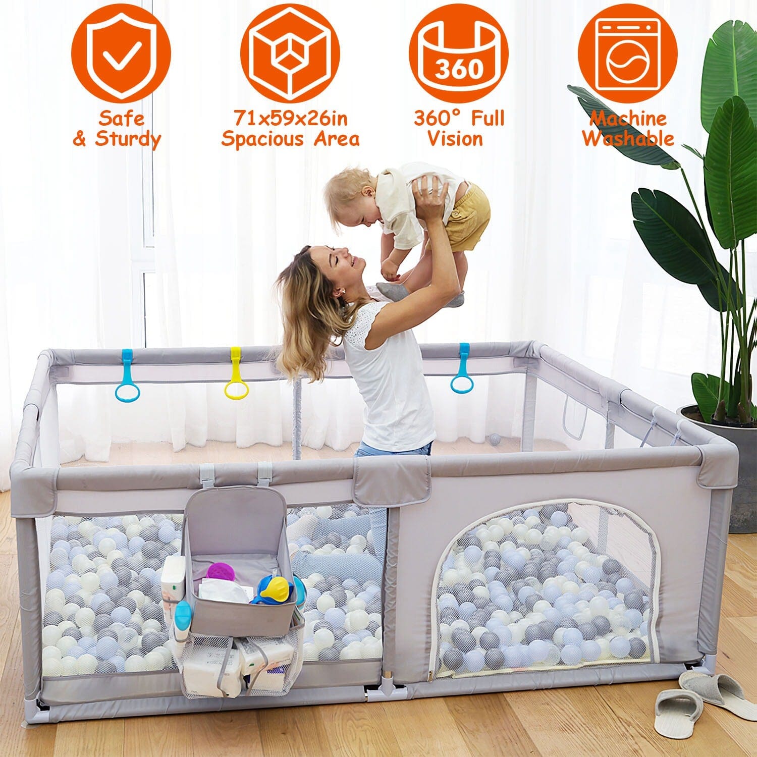 Baby Playpen with Anti-Suction Base Zipper Door Buy Cheap Pay With Paypal