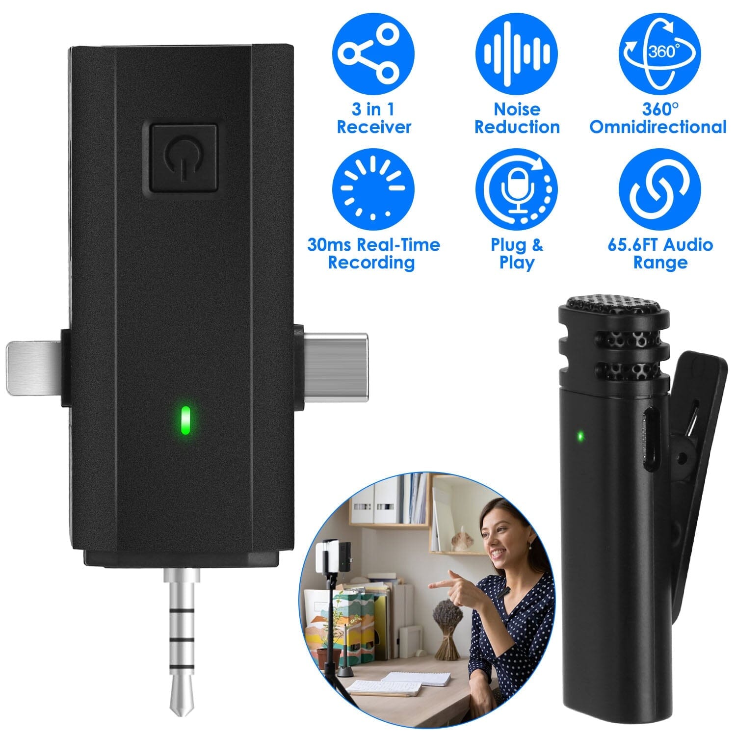 3-in-1 Wireless Clip On Microphone Omnidirectional Noise Reduction Plug Finishline Cheap Online