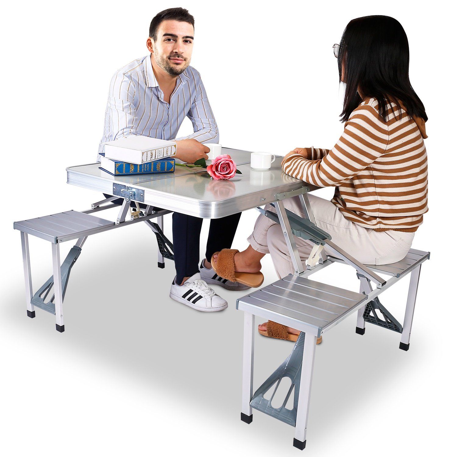 Folding Picnic Table with 4 Seats and Umbrella Hole Online Online Original