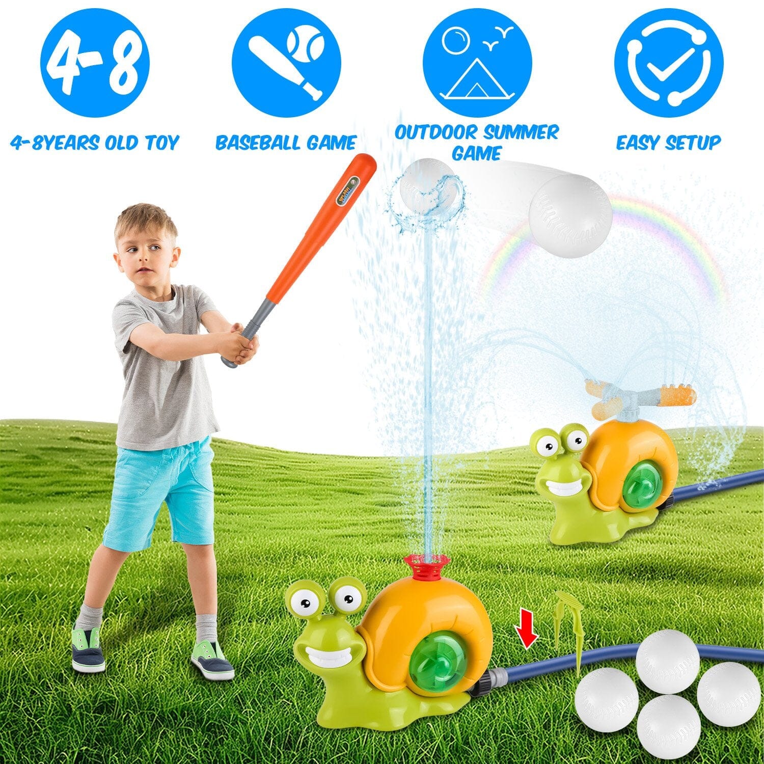 2-in-1 Snail Water Sprinkler Baseball Toy with 2 Sprinkler Nozzles Fashionable Cheap Online