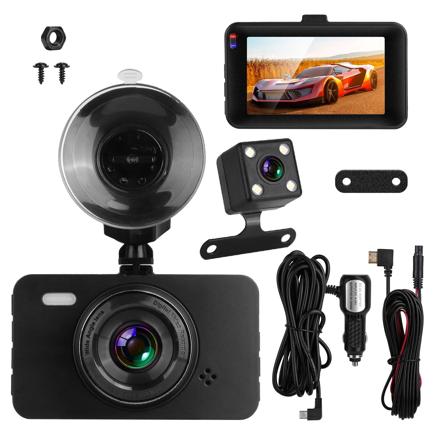 1080P Dual Dash Cam 3 Screen with Front and Rear Camera G-Sensor Motion Night Vision Loop Recording 2025 New For Sale