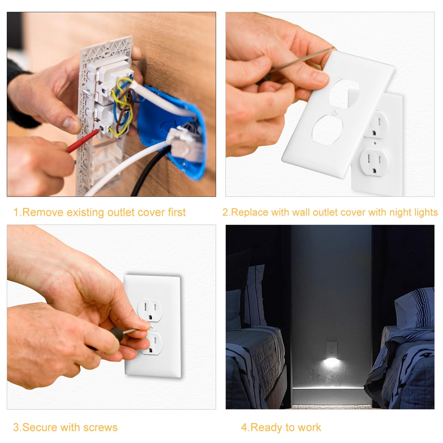 US Wall Outlet Cover Wall Plate with 3-LED Dusk To Down Sensor Night Lights For Sale Online