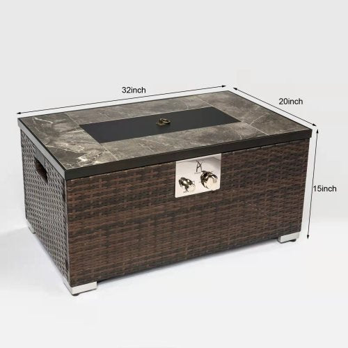 32 Outdoor Rattan Propane Gas Fire Table with Tile Tabletop Cost Cheap Online