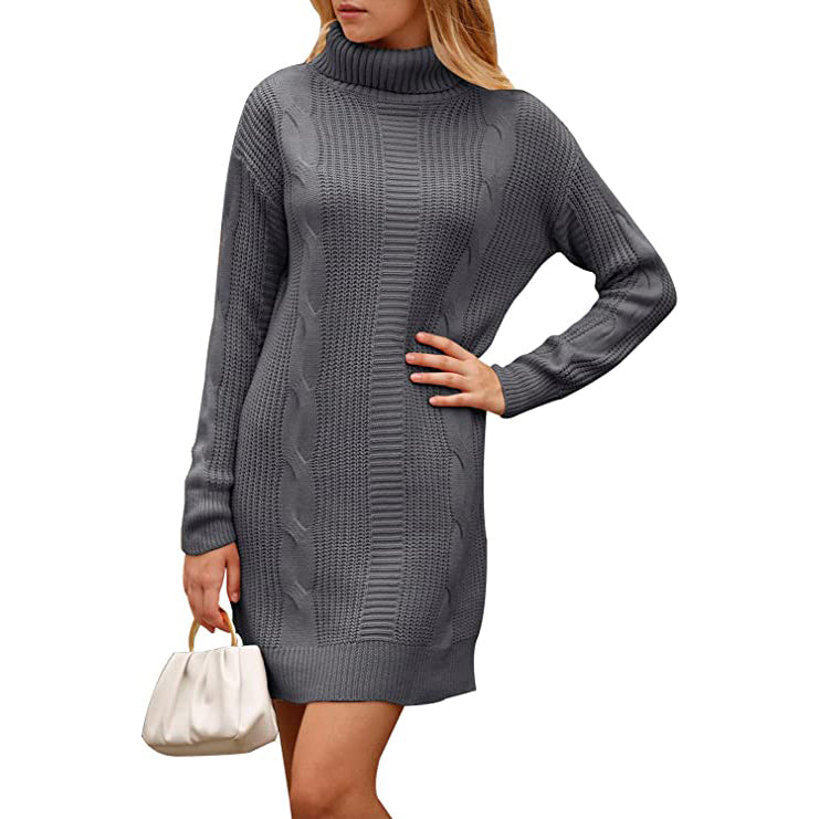 Turtleneck Pullover Sweaters Casual Long Sleeve Plain Winter Knit Sweater Dress Sale Wholesale Pice