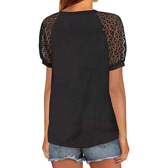 Women's Lace Short Sleeve V-Neck Top Sale Fast Delivery