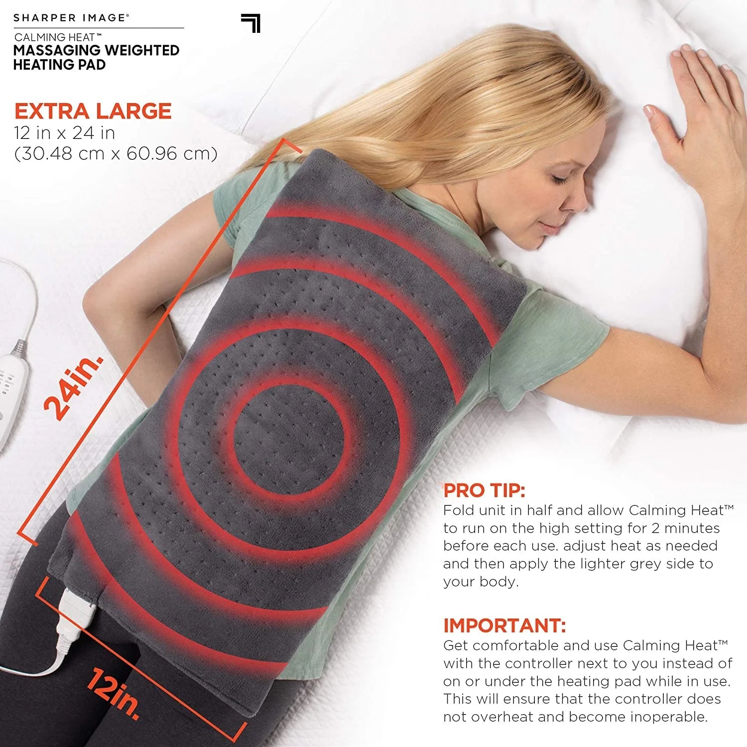 Calming Heat Massaging Weighted Electric Heating Pad - Sharper Image 12 Settings Discount Great Deals