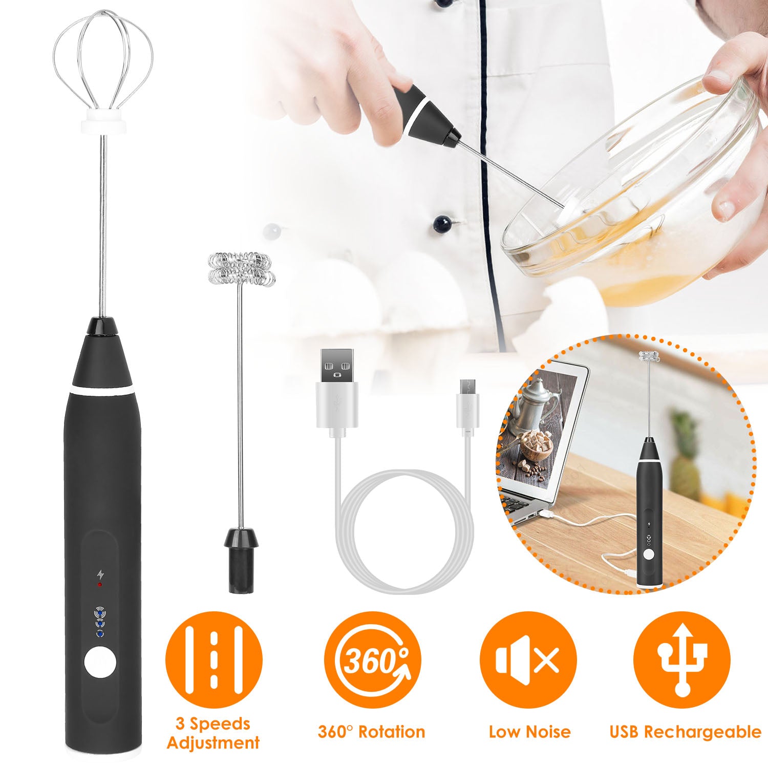 Electric Milk Frother with 2 Whisk Heads Sale Geniue Stockist