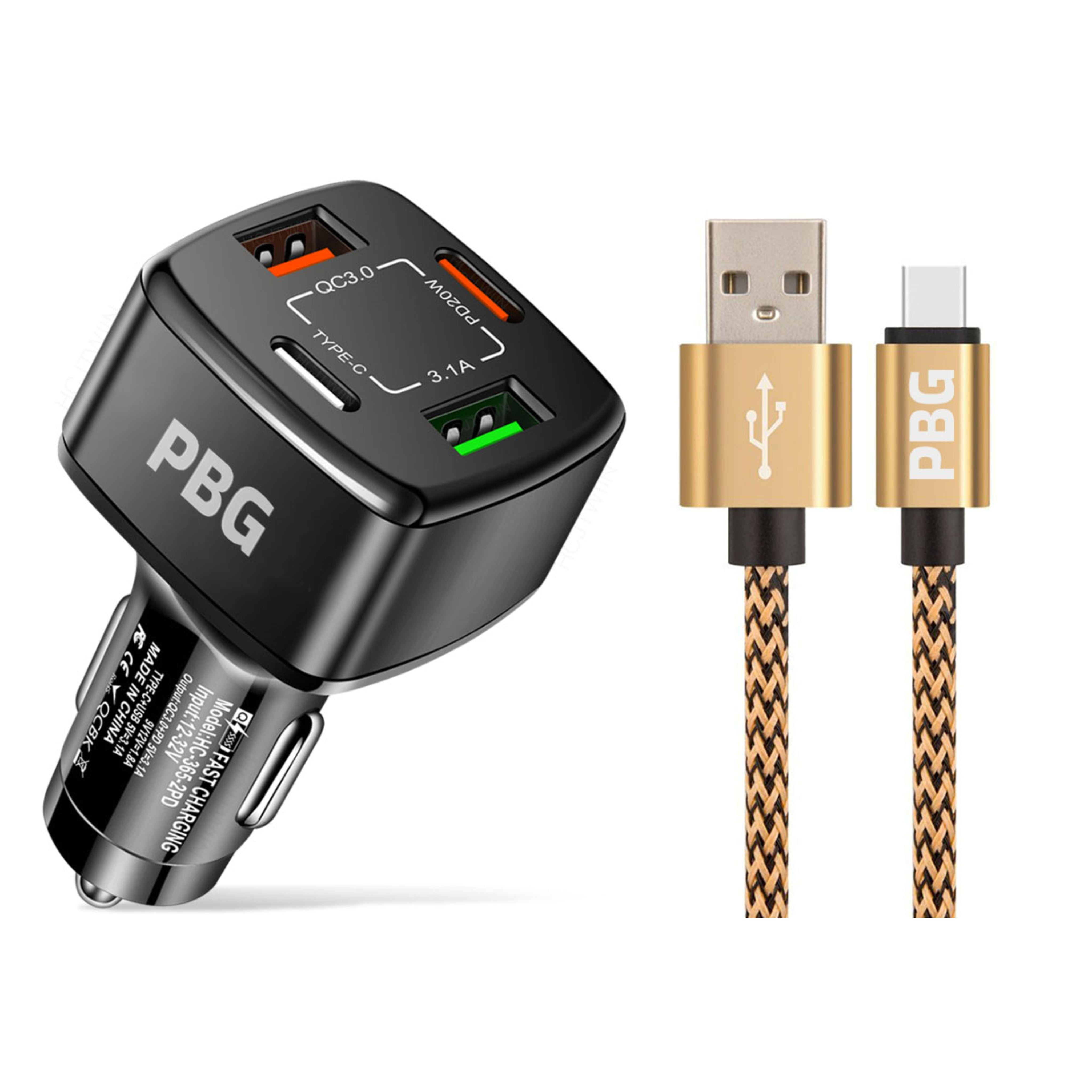 PBG 4-Port PD/USB Car Charger and 10FT Zebra Style Lightning Cable Bundle Cheap Pice Discount Authentic