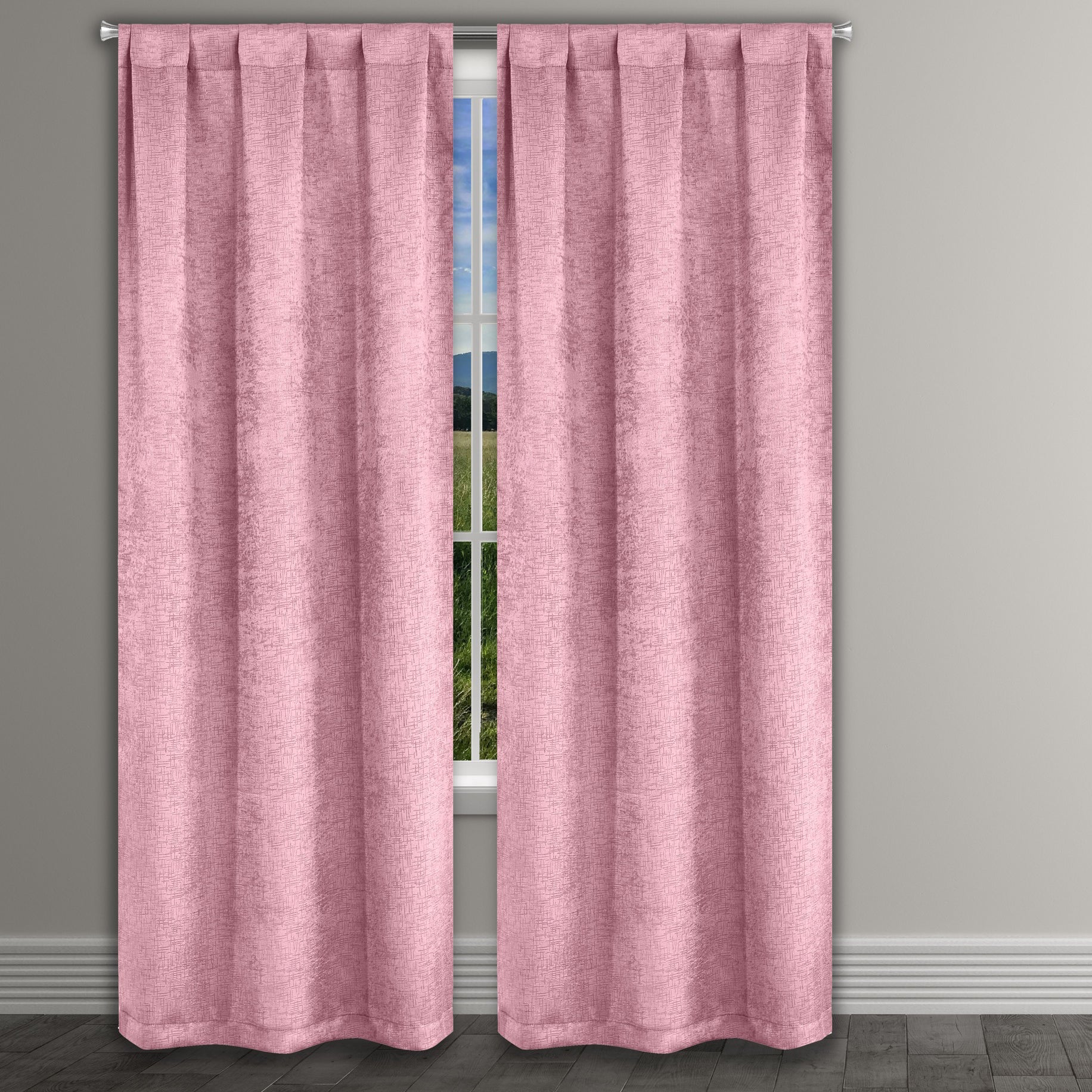 Heavy Suede Embossed Textured Blackout Thermal Window Curtain Pair Panel Cheap View