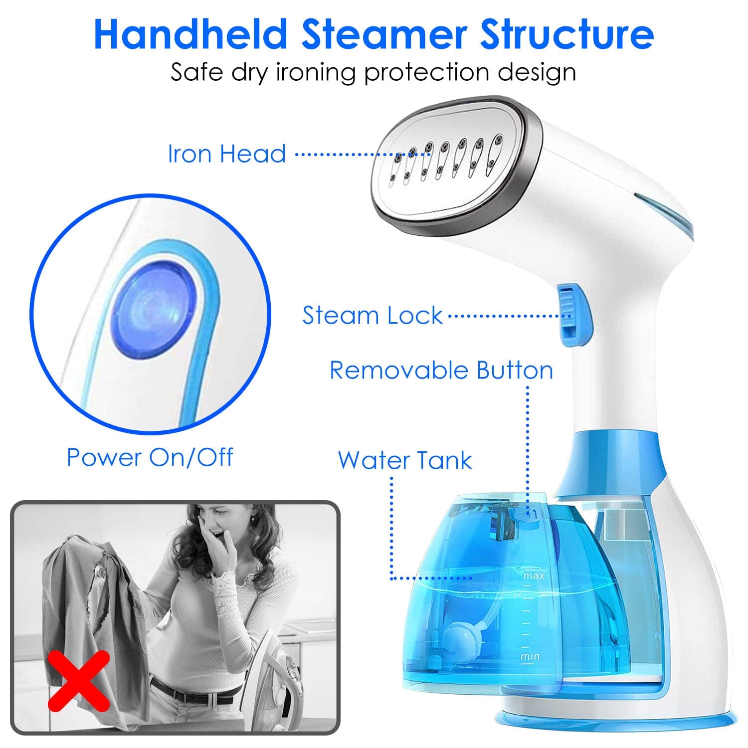 1500W Portable Handheld Clothes Steamer with 2 Brush Cheap Sale Collections