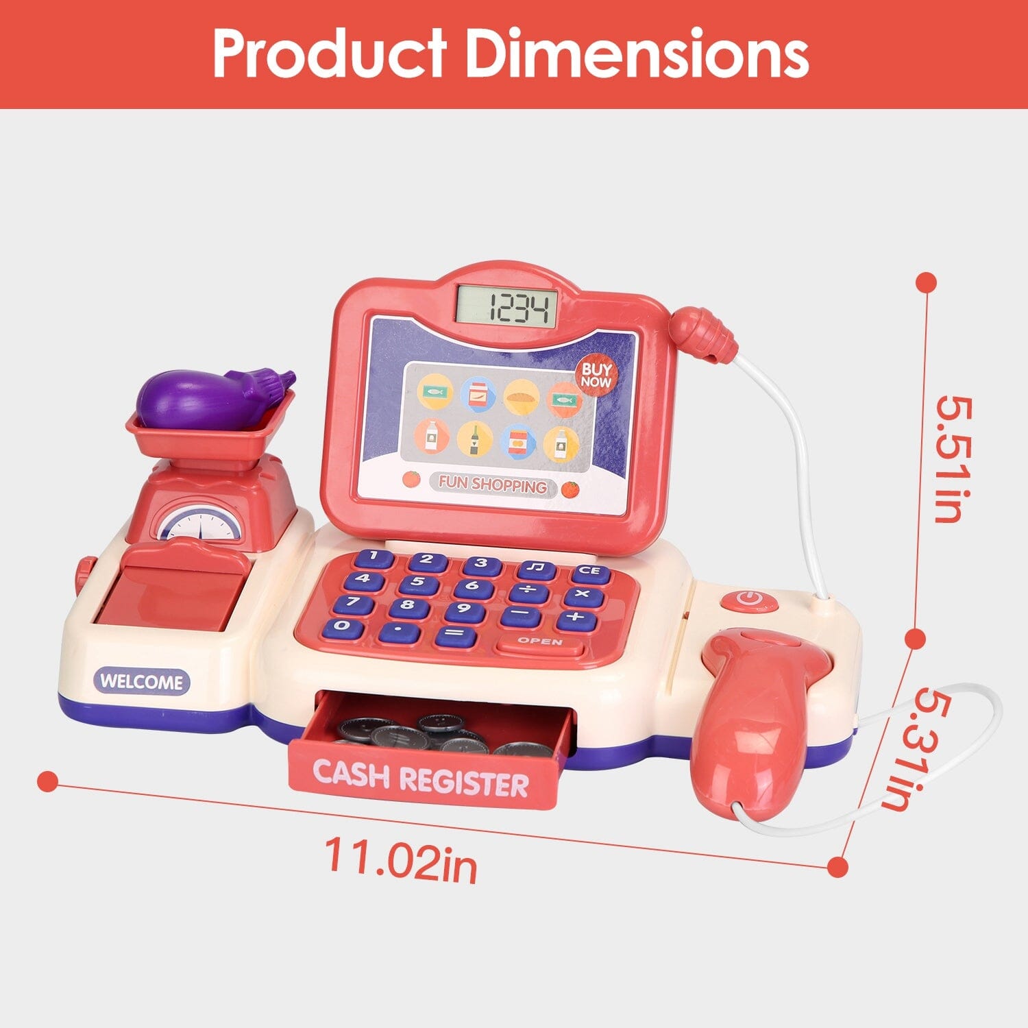 Kids Cash Register Pretend Play Cashier Toy with Scanner Calculator Real Cheap Online