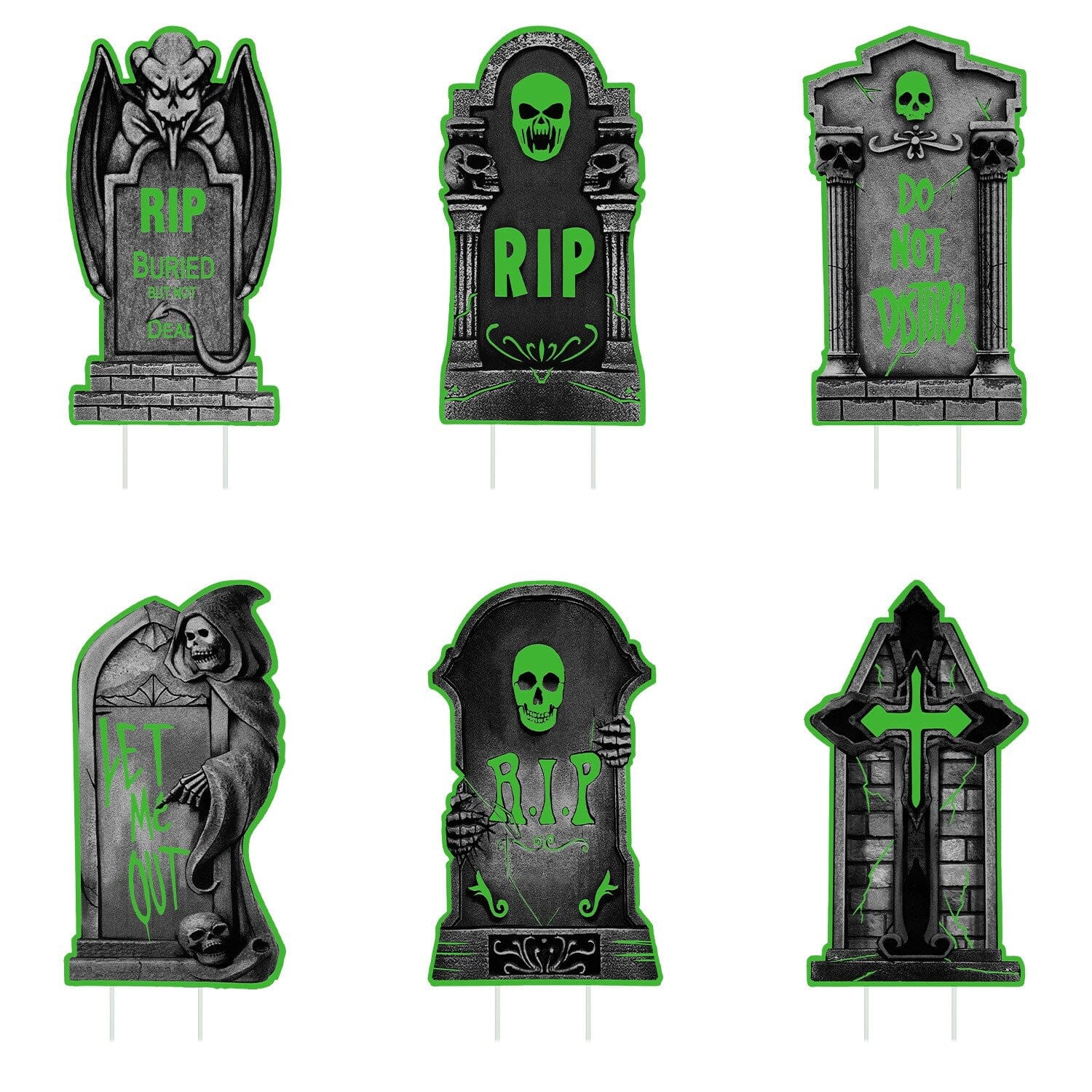 6-Pieces: Glow in the Dark Halloween Yard Sign Decorations with 12 Stakes Free Shipping Largest Supplier