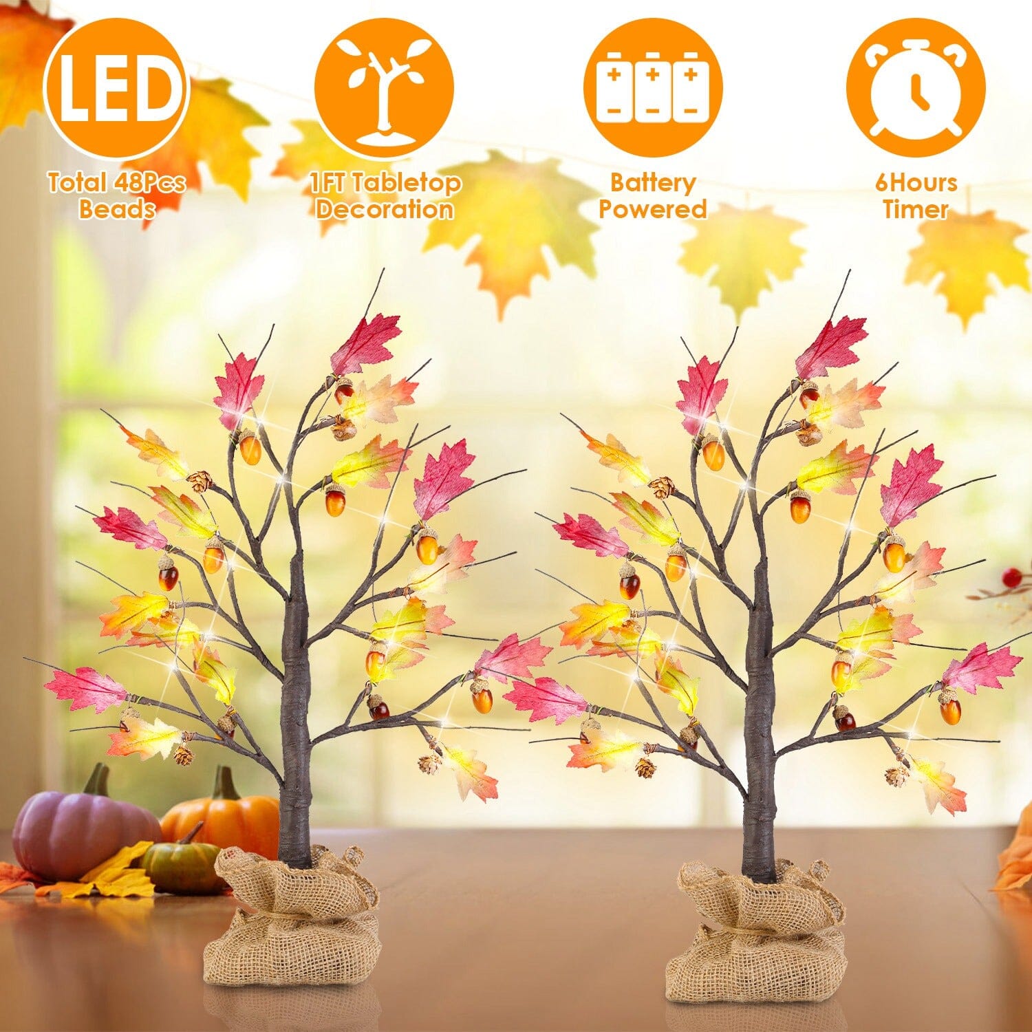 2-Pieces: 2FT Artificial Lighted Maple Tree with 24-Pieces Warm White LED Beads Sale Deals