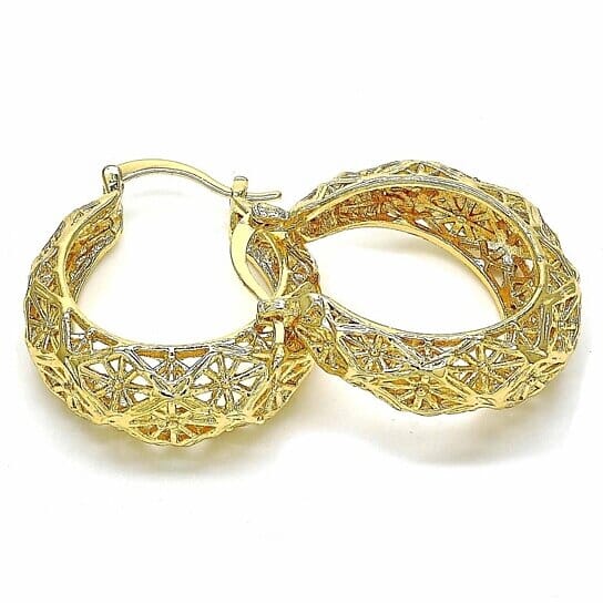 18k Gold Filled High Polish Finsh Diamond Cut Fancy Filigree Hoop Earrings Textured Gold Hoop Earrings Cheap Hot Sale