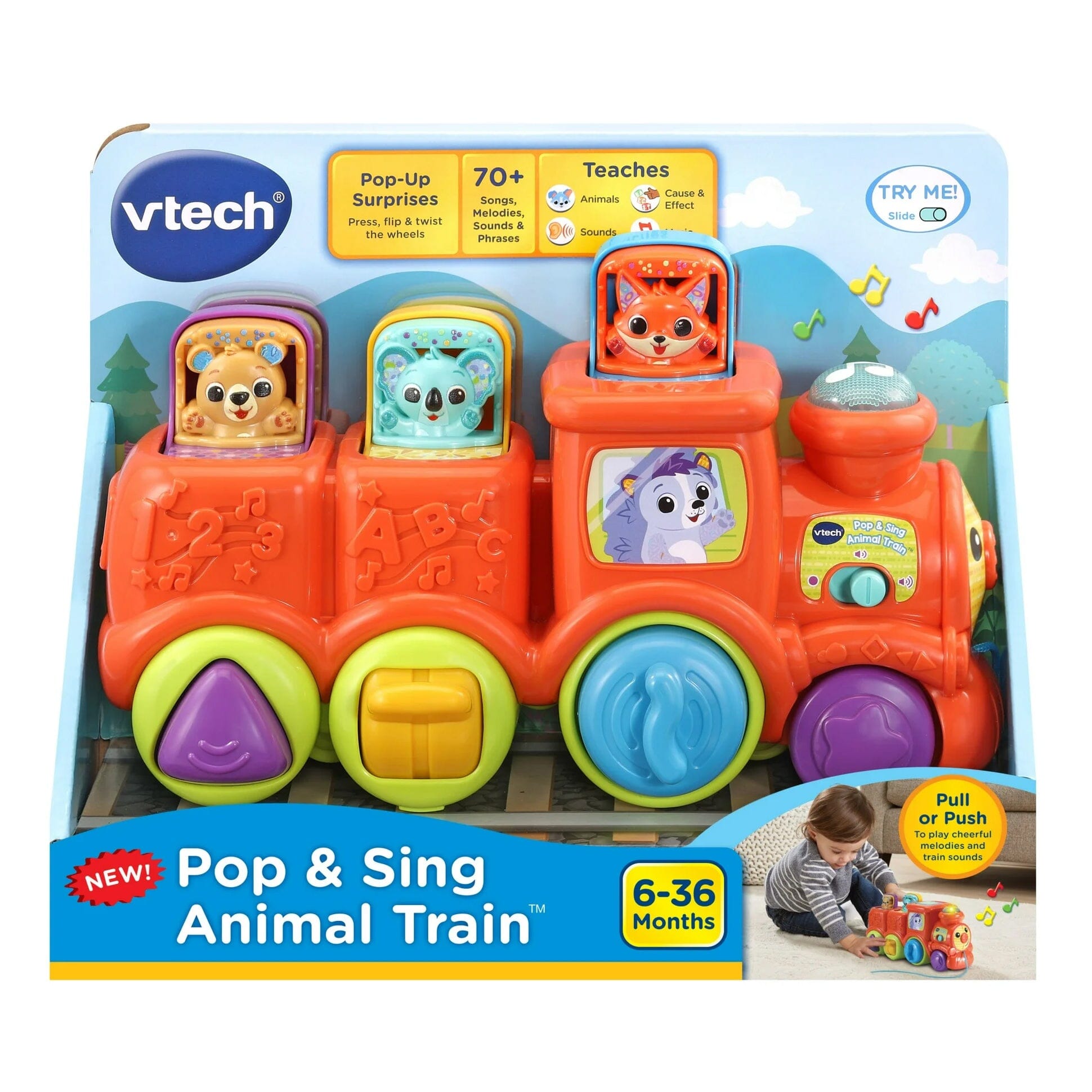 VTech Pop & Sing Animal Train Push & Pull Toys Baby and Toddler Toys Popular