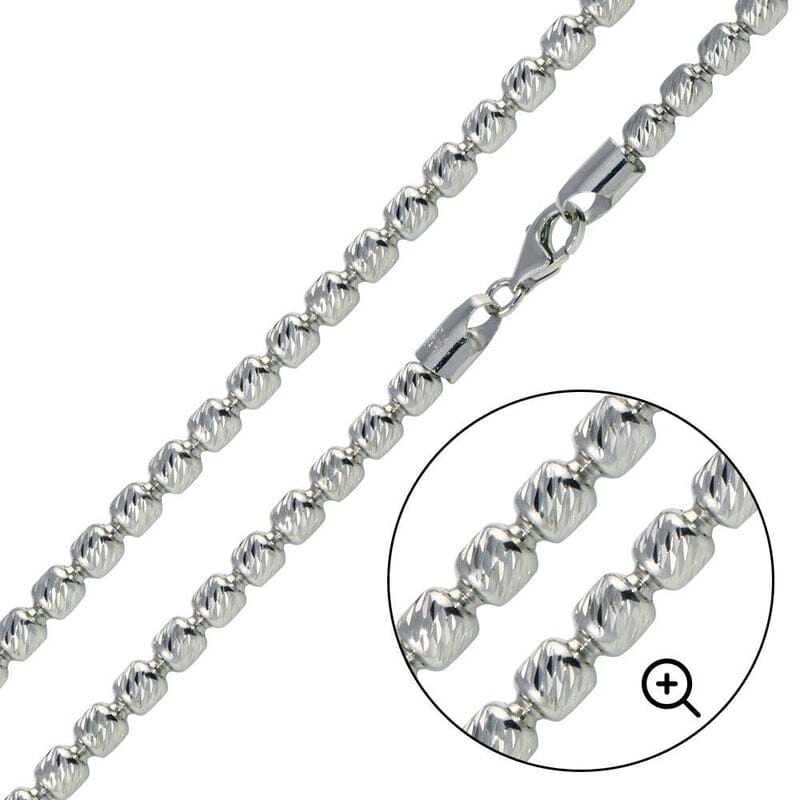 925 Sterling Silver 3mm Moon Cut Oval Barrel Beaded Chain Necklace Outlet Sast