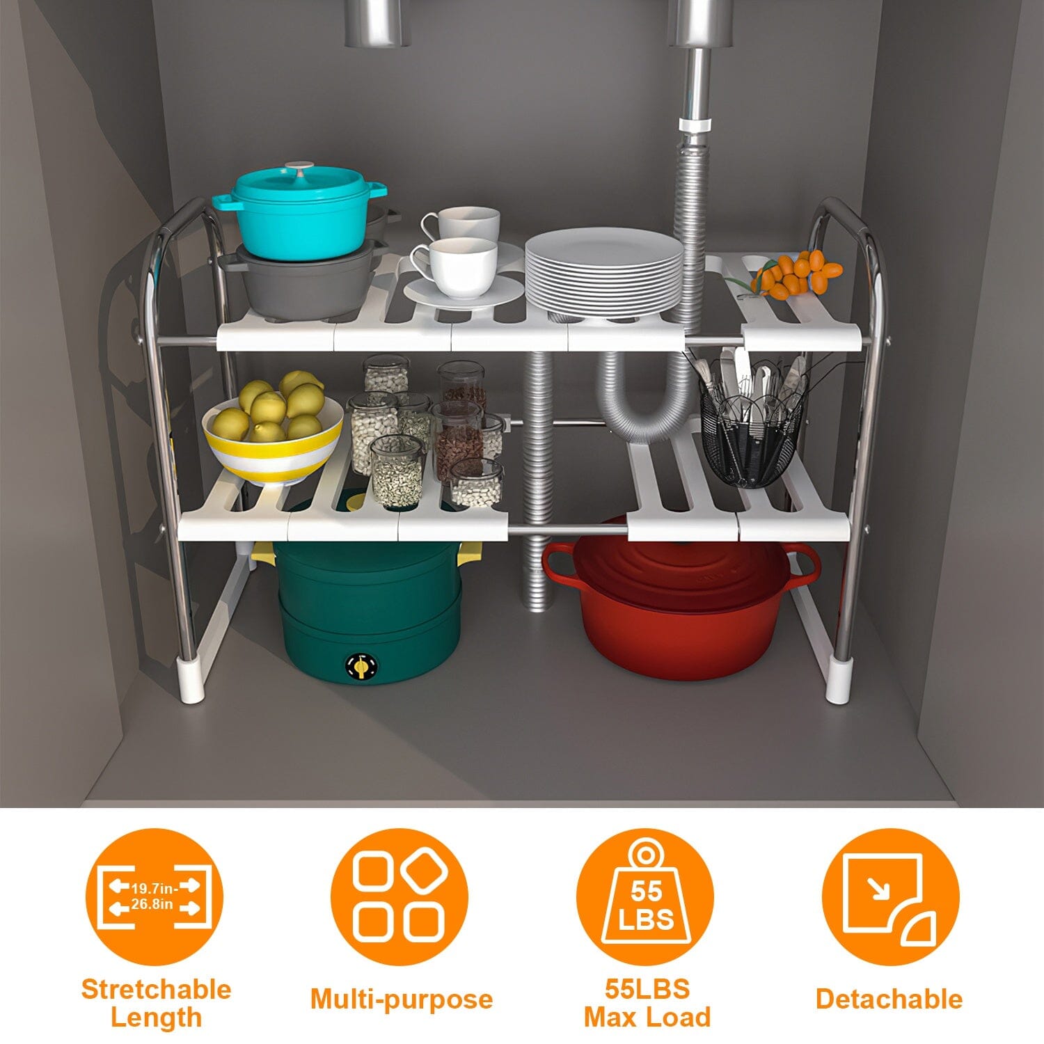 2-Tier Under Sink Organizer Retractable Kitchen Rack Holder Reliable Cheap Online