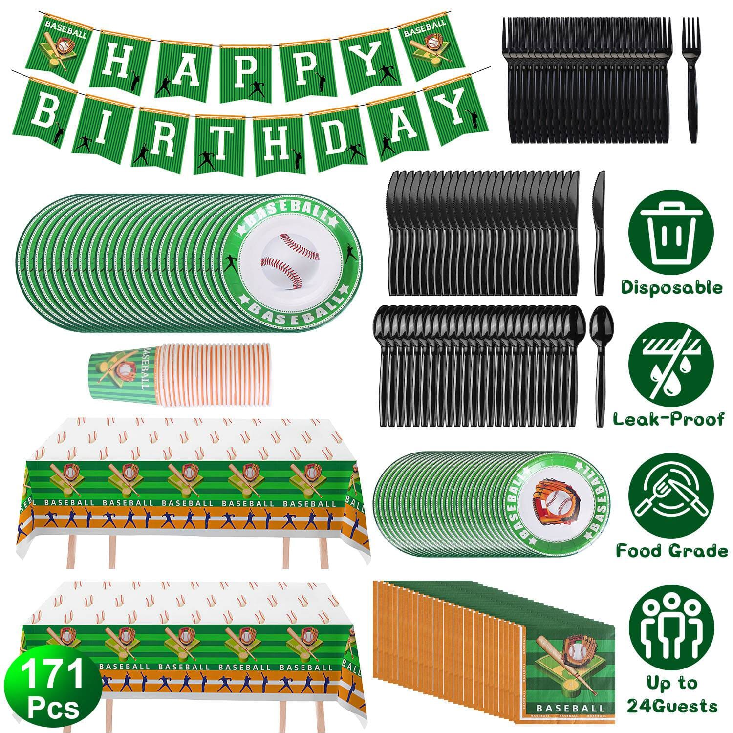 171-Pieces: Baseball Birthday Party Disposable Dinnerware Set Clearance Great Deals