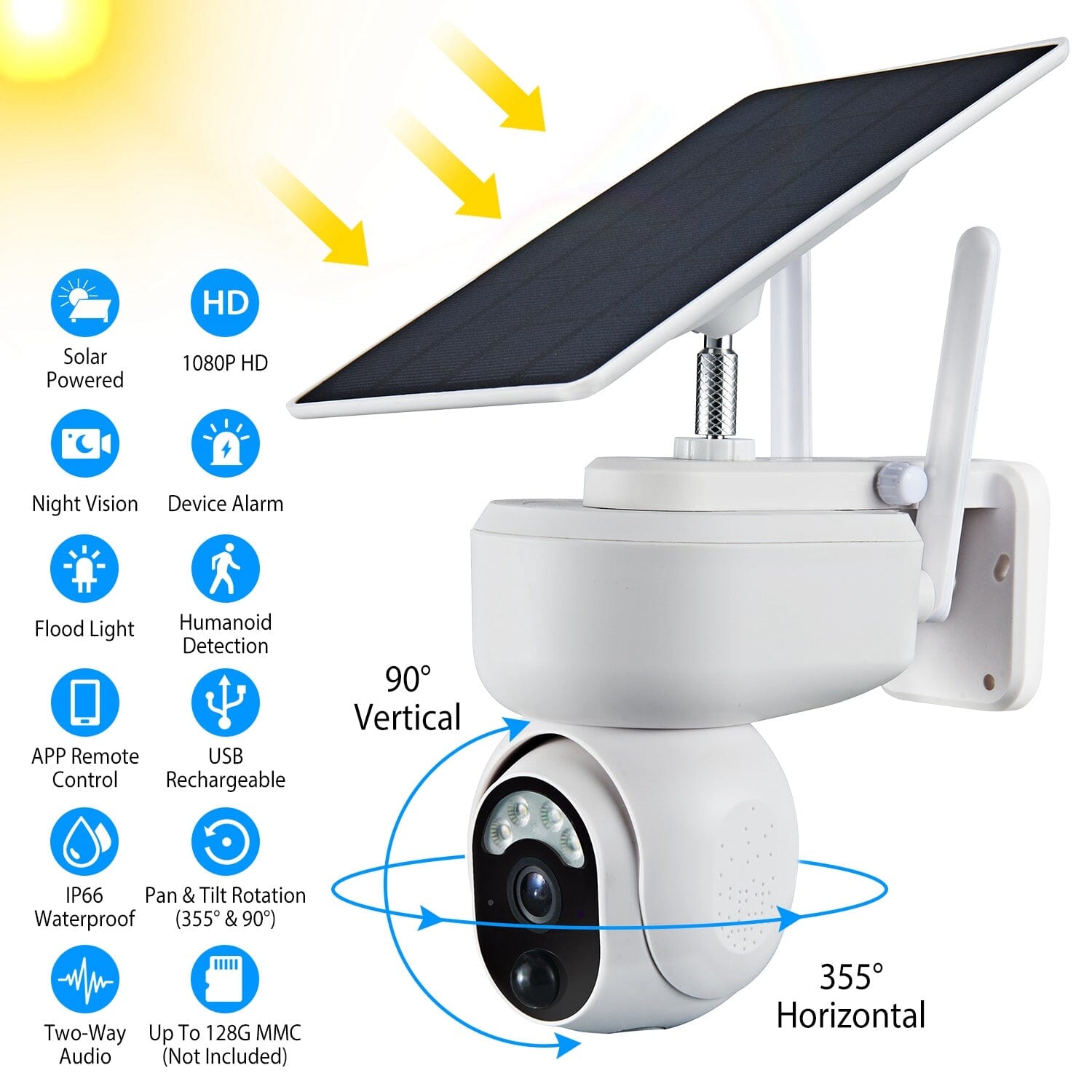 2.4G Wifi Solar Wireless 1080P Surveillance Camera with Flood Light Night Vision Sale Reliable