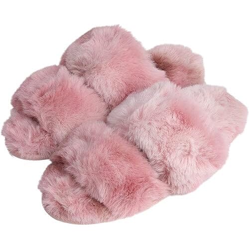 Roxoni Fuzzy House Slippers for Women Comfortable Furry Spa Cozy Slip On Open Toe Where To Buy Cheap Real