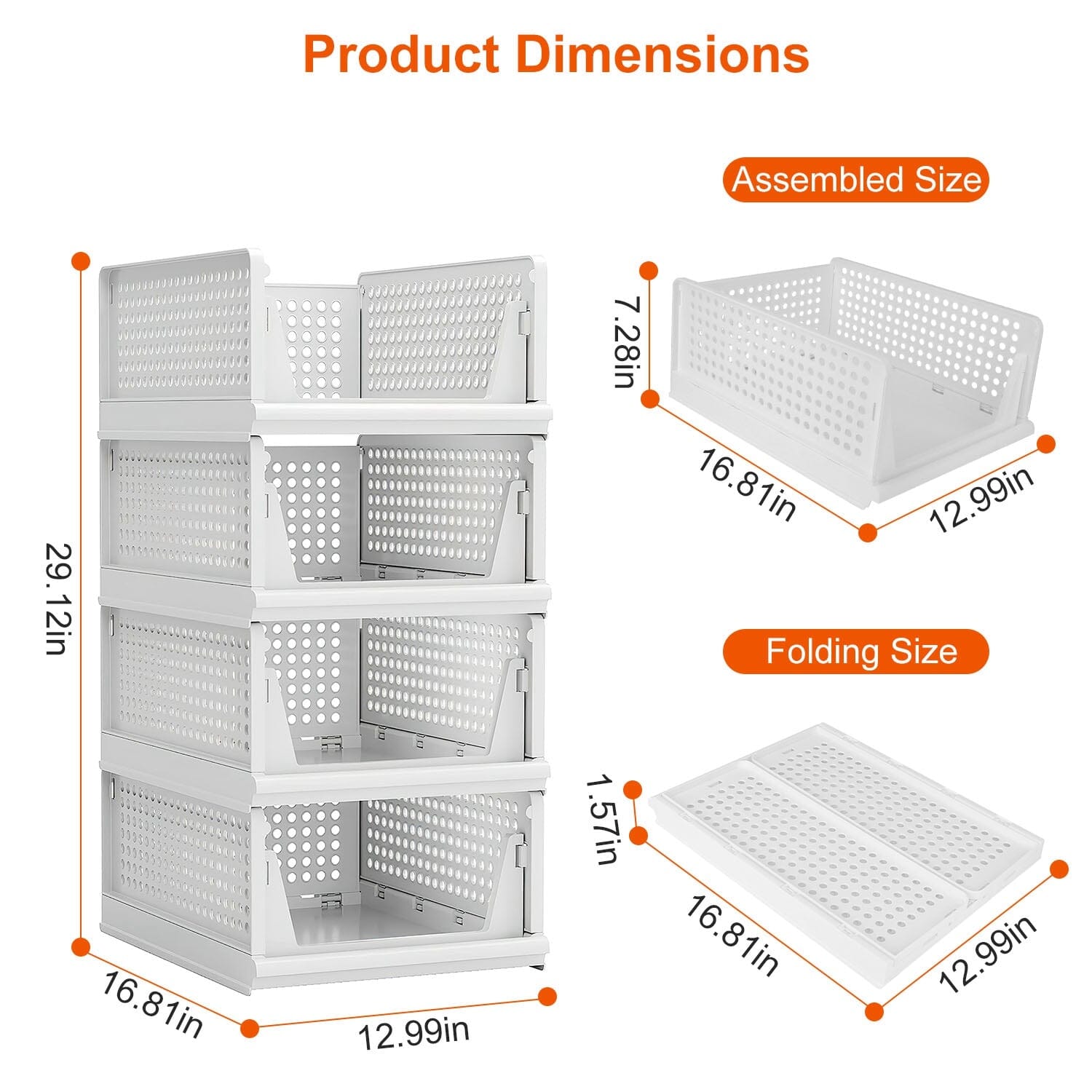 4-Packs: Plastic Storage Box Closet Organizer Foldable Storage with Slide Rail Push-Pull 2025 New