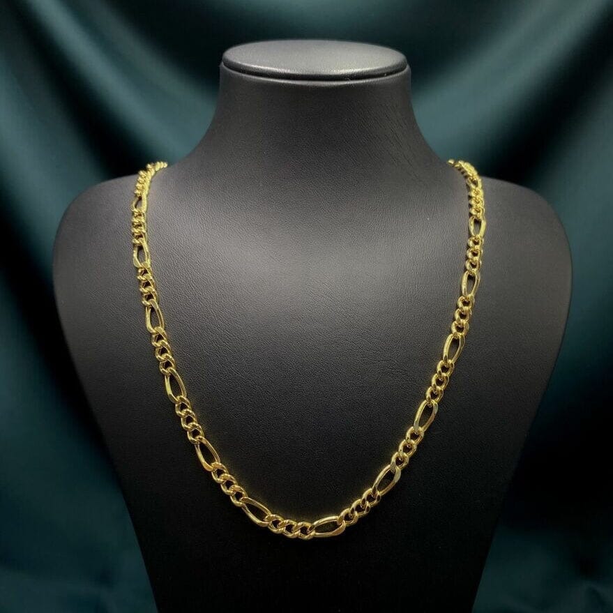 14K Solid Yellow Gold 4mm Figaro Link Chain Necklace Free Shipping Supply