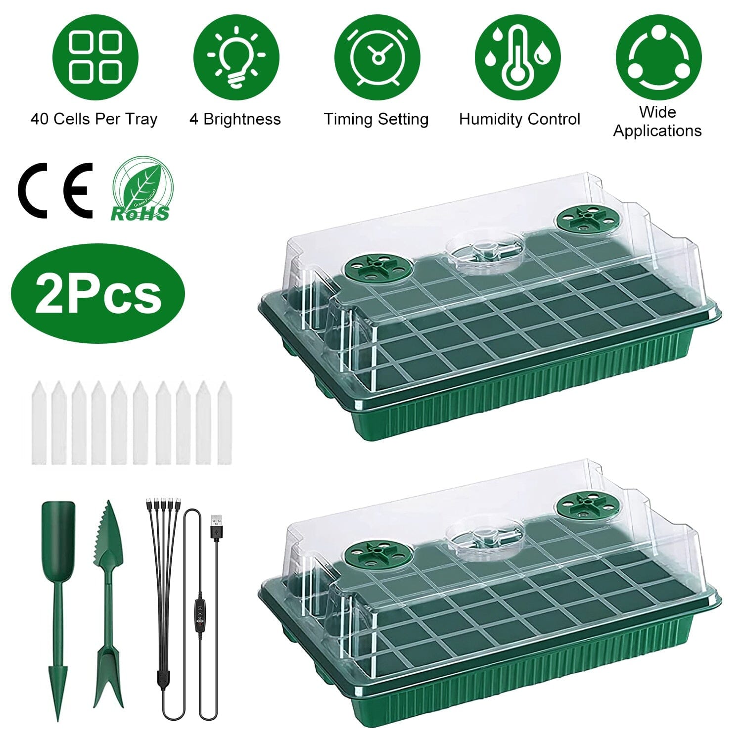 2-Pack: 40 Cell Seed Starting Tray Plant Grow Light with 4 Adjustable Brightness Outlet Store Online