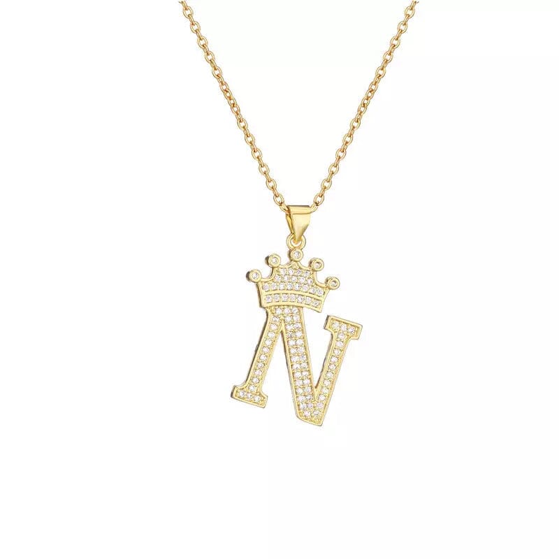 Stainless Steel Gold Overlay Hip Hop Crown A-Z Letters Necklace for Men and Women Outlet Buy