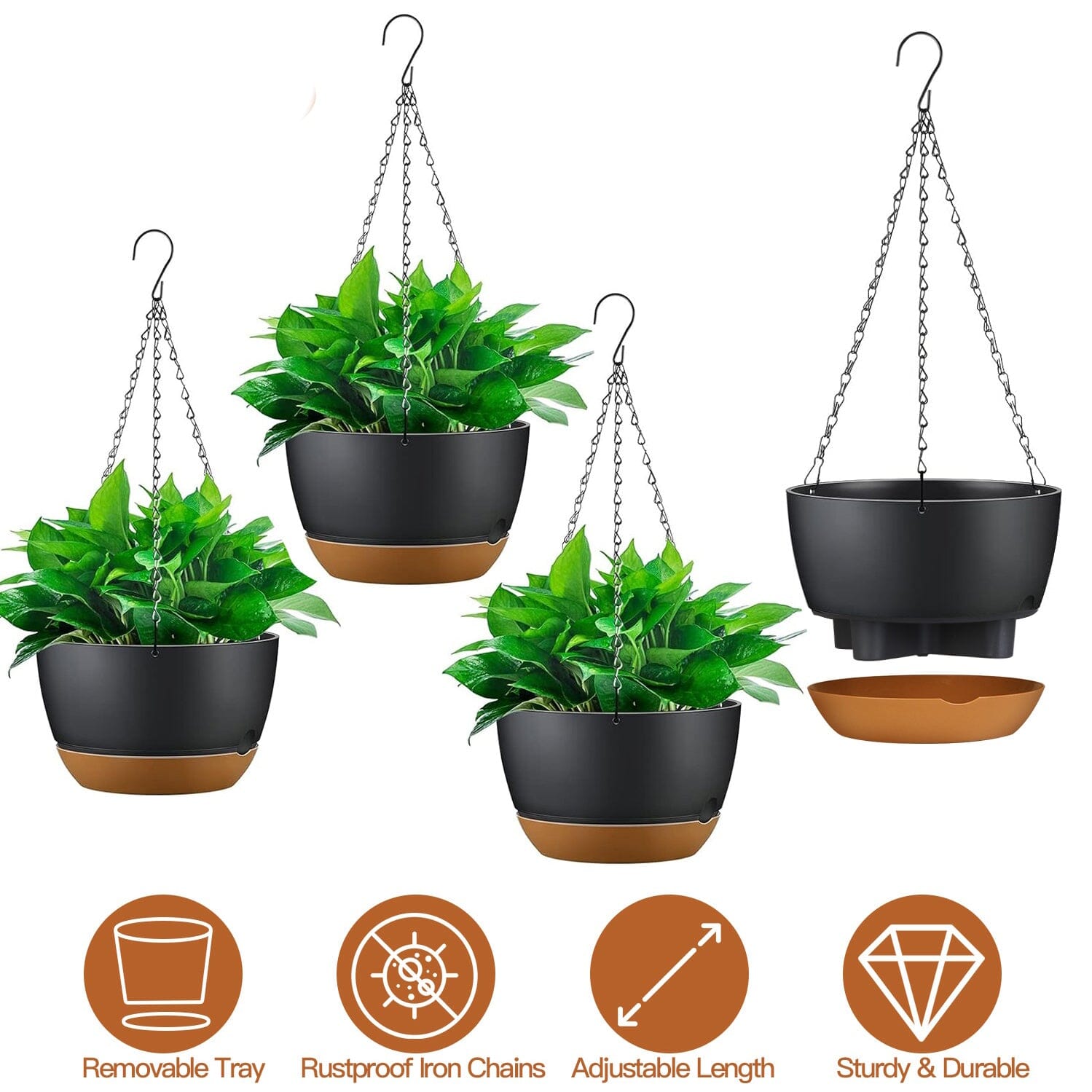 4-Piece: 9.64 Diameter Hanging Planter with Drainage Holes Free Shipping Cheap Pice