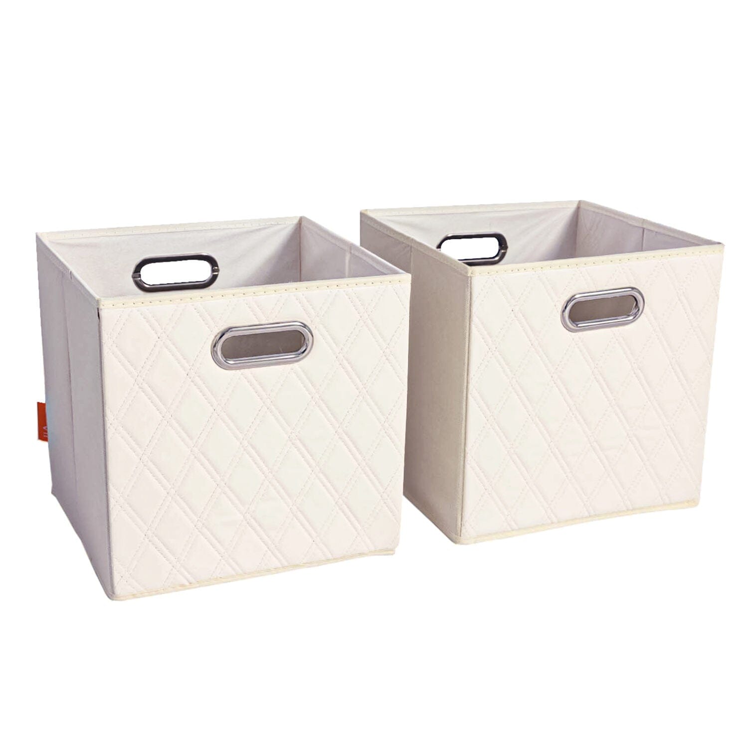 Set of 2: 11-13 Foldable Diamond Patterned Faux Leather Storage Cube Bins Discount Footaction