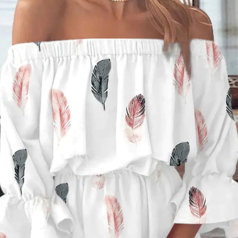 Women's 3/4 Length Sleeve Floral Ruffle Summer Spring Off Shoulder Dress Cheap Brand New Unisex