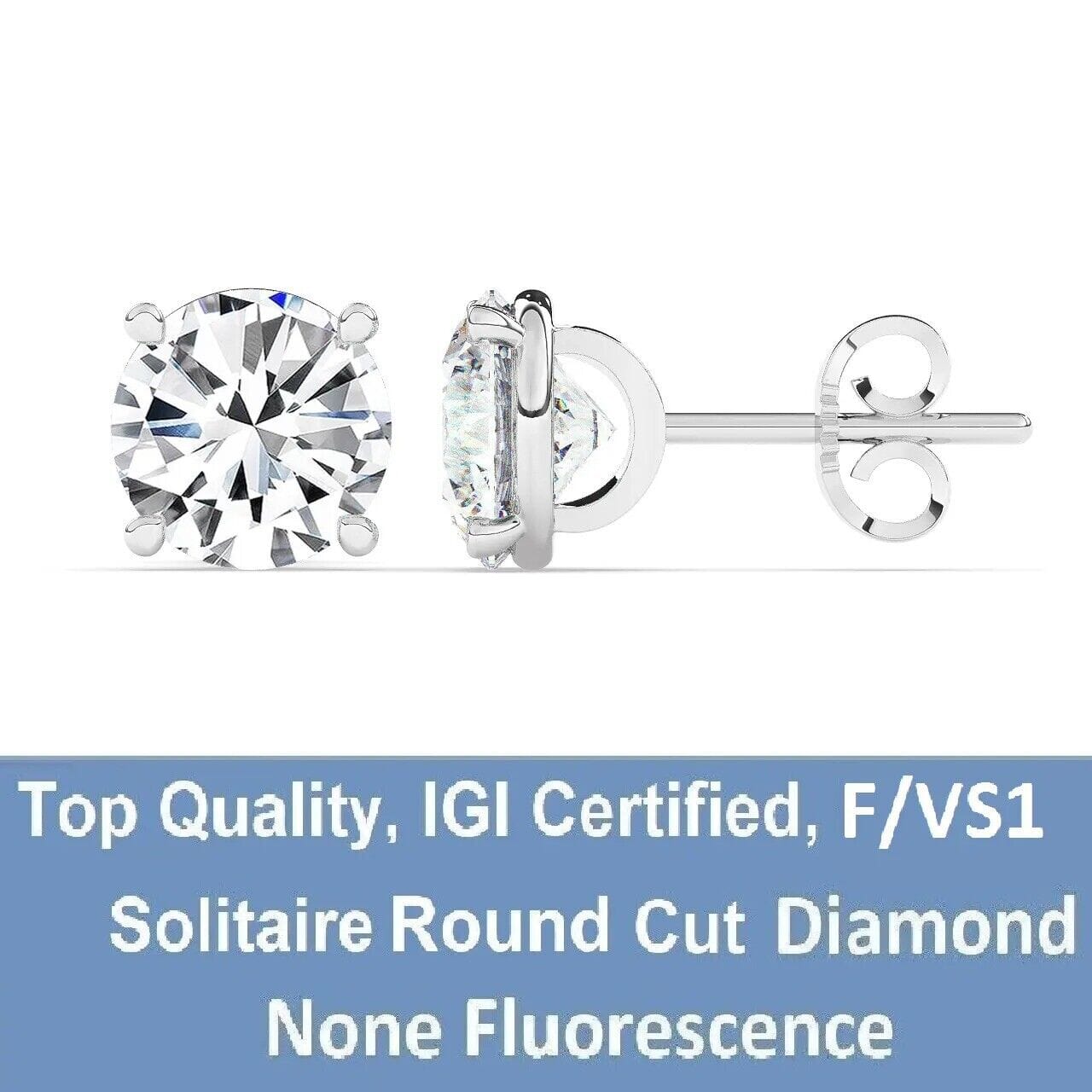 IGI, F/VS1, 4 CT Solitaire Lab-Grown Round Diamond Studs Earring, 950 Platinum Buy Cheap Cheap