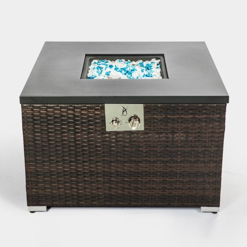 32 Outdoor Rattan Propane Gas Fire Table with Tile Tabletop Cost Cheap Online