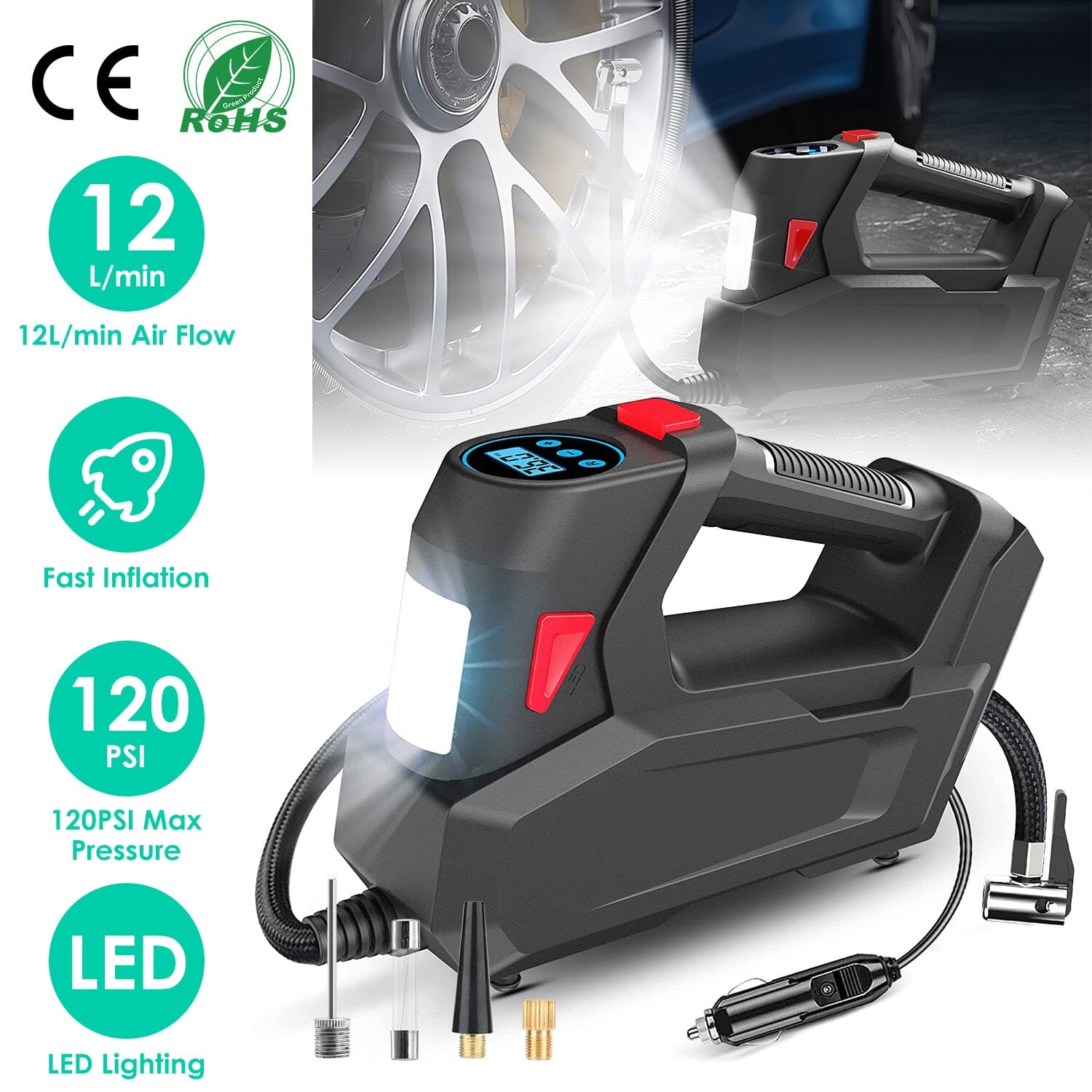 Portable Tire Inflator 120 PSI Maximum 90W Powered Tire Pump with Digital Display LED Cheap Sale With Paypal