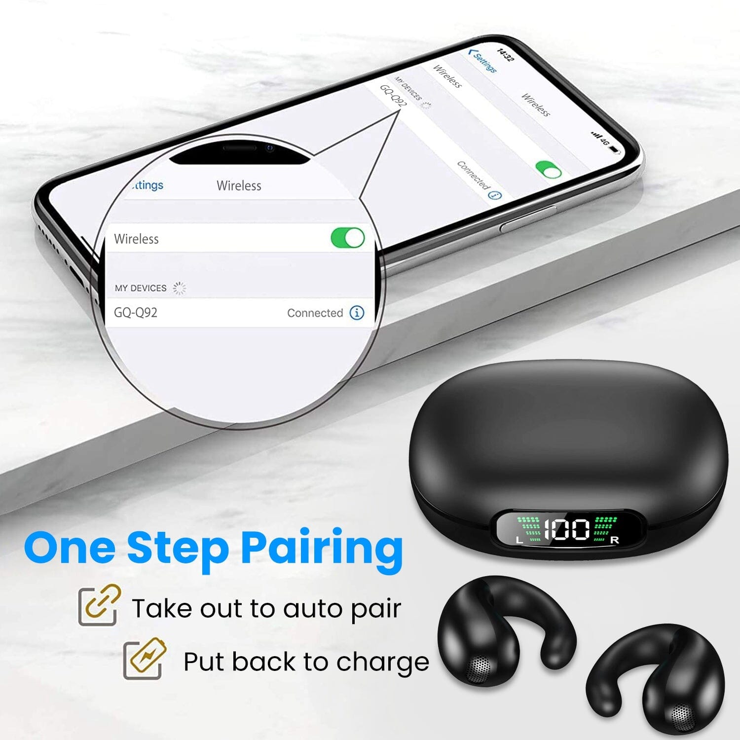 Wireless V5.3 Open Ear Clip Earbuds IPX3 Waterproof Ultra Open Earbuds with LED Display Cheap Purchase