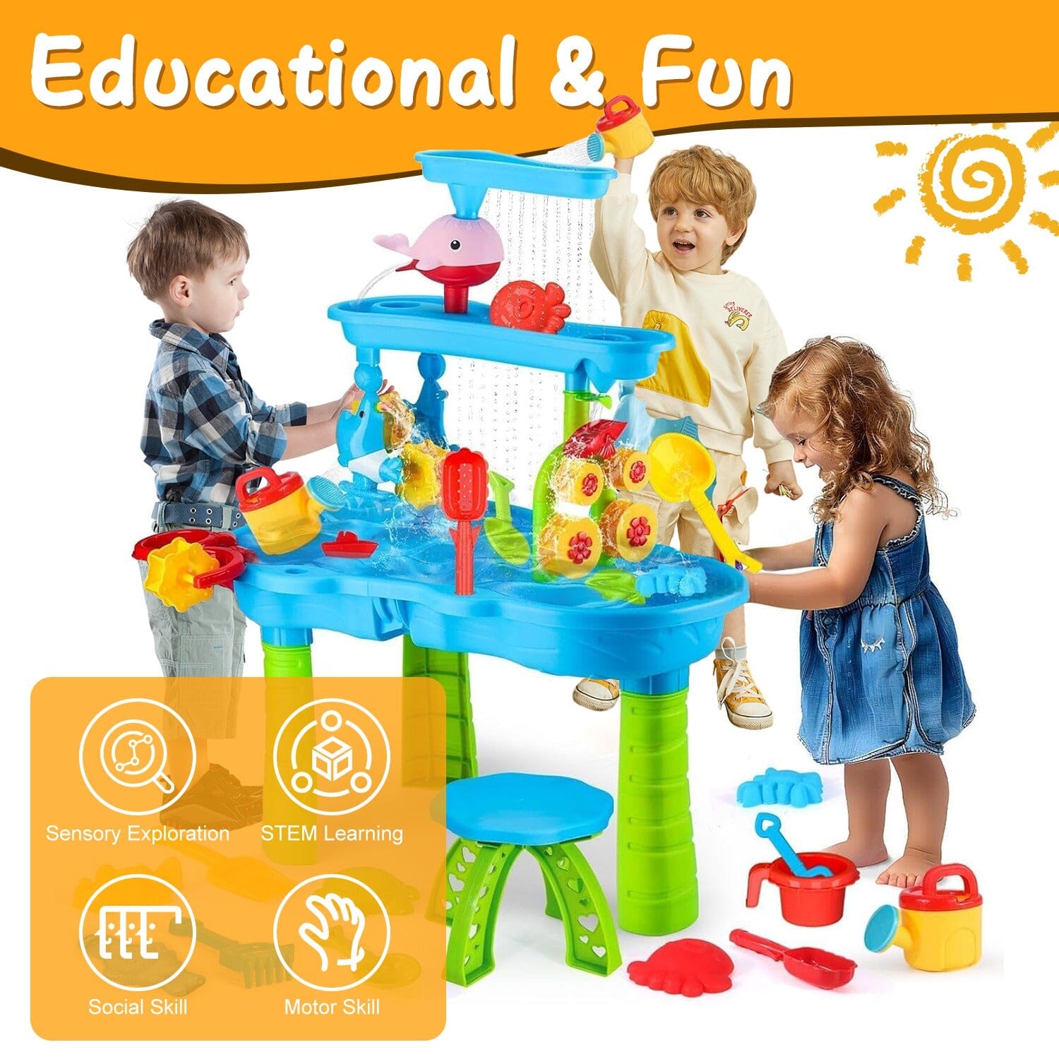 Kids Sand Water Table for 3-6 Years Old Sensory Exercise Friendship Building Sale Shop Offer