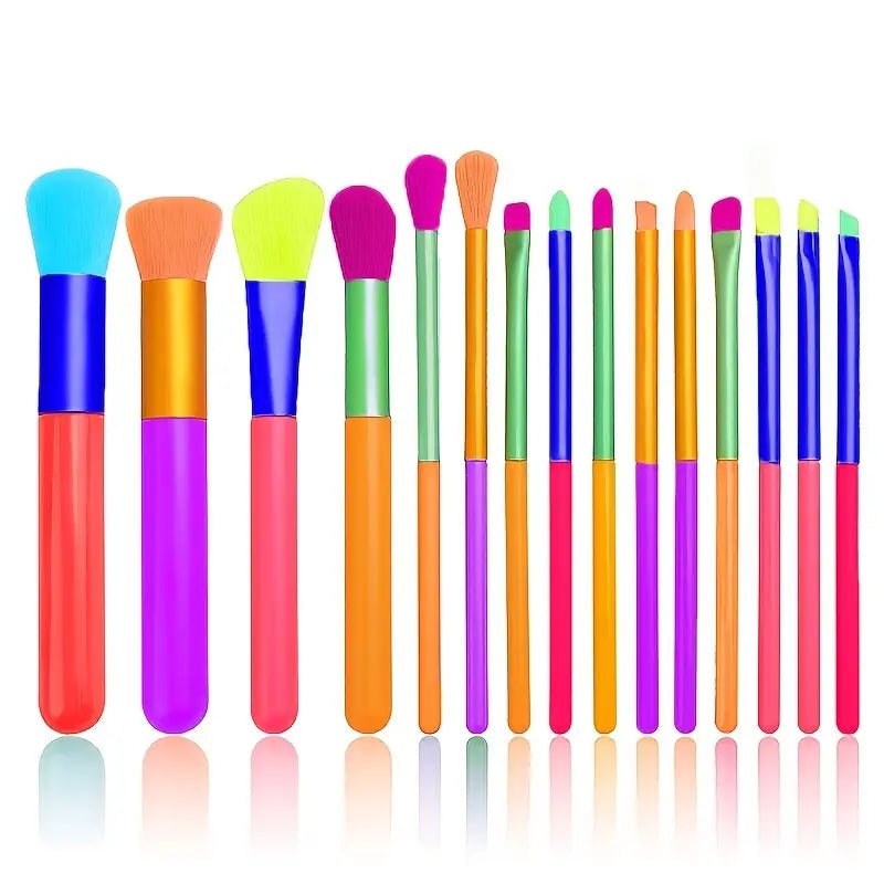 15-Pieces: Rainbow Color High Quality Makeup Brush Set Discount Largest Supplier