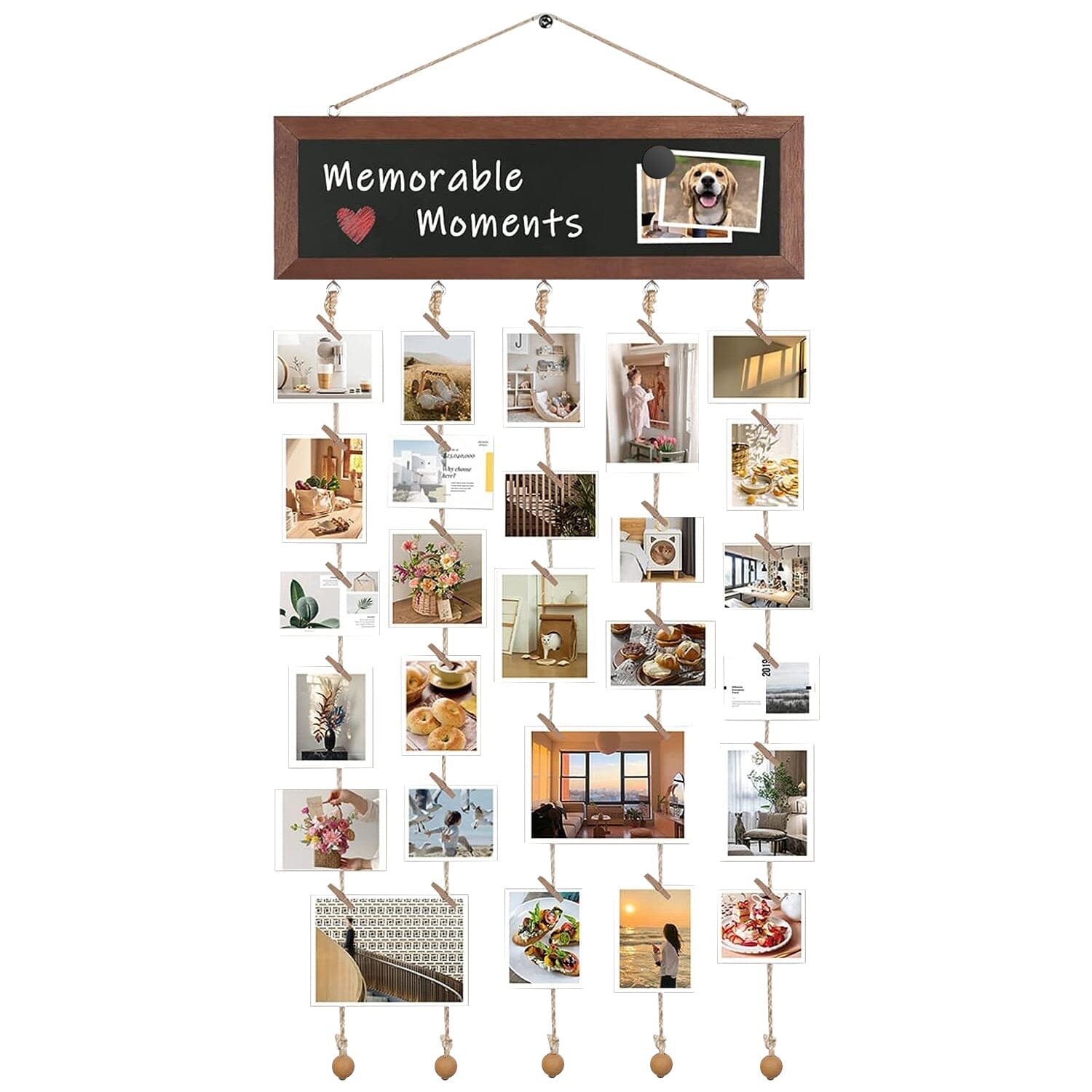 Wooden Hanging Picture Frame Display String Ropes with 30 Clips Writable Blackboard Footlocker Online