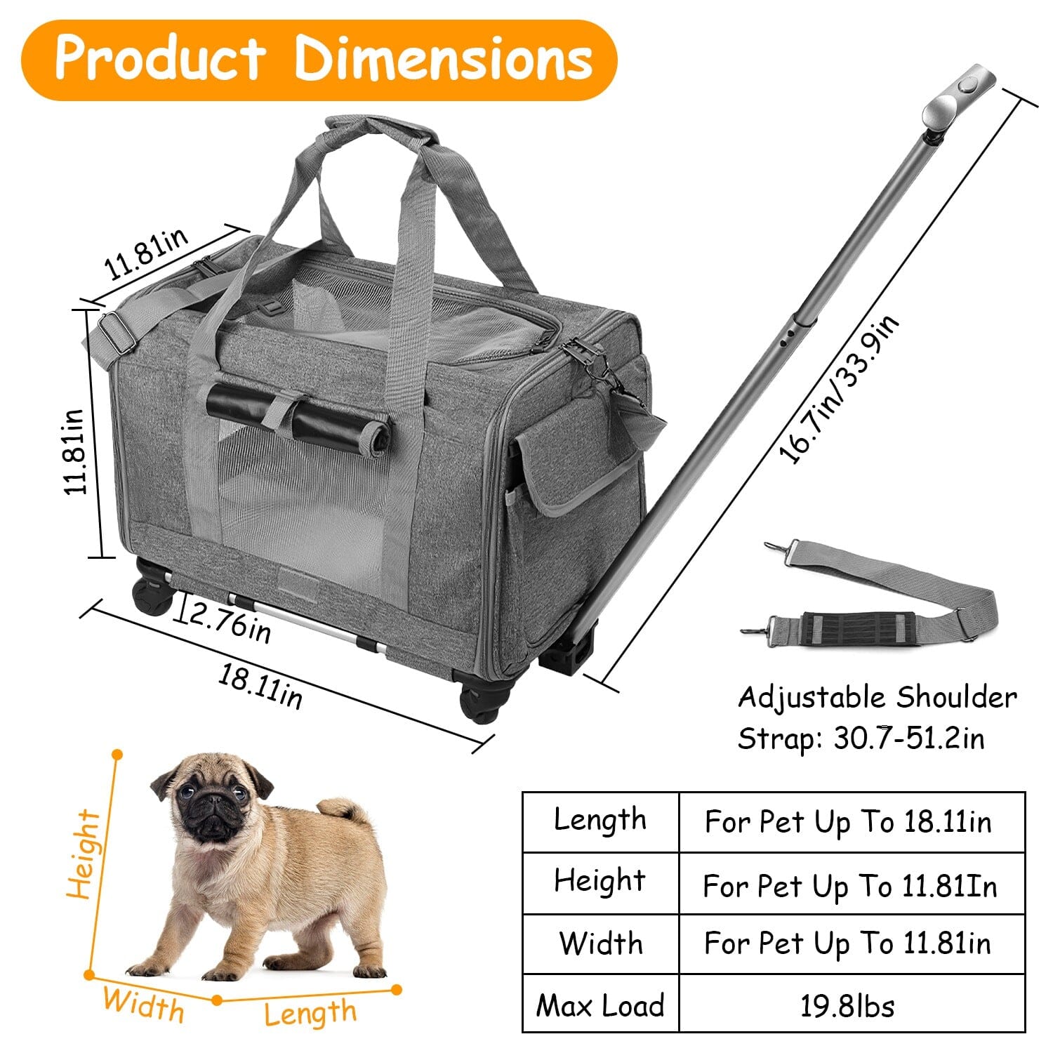 Airline Approved Rolling Pet Carrier with Telescopic Handle Shoulder Strap Pay With Paypal For Sale