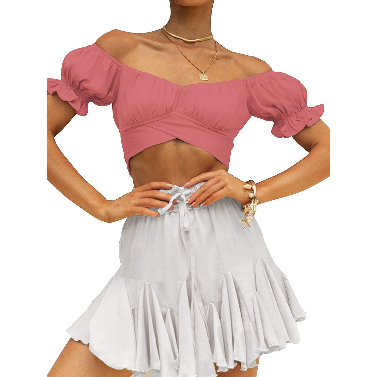 Women's Ruffle Short Sleeve Tie Shirt Pices For Sale