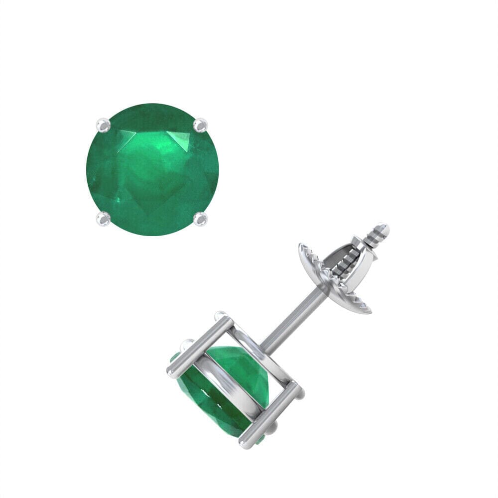 1 Carat Total TW Round Natural EARTH-MINED Round Brilliant Emerald Studs Earrings in 14K White Gold with Screw Backs Cheap Pice Original