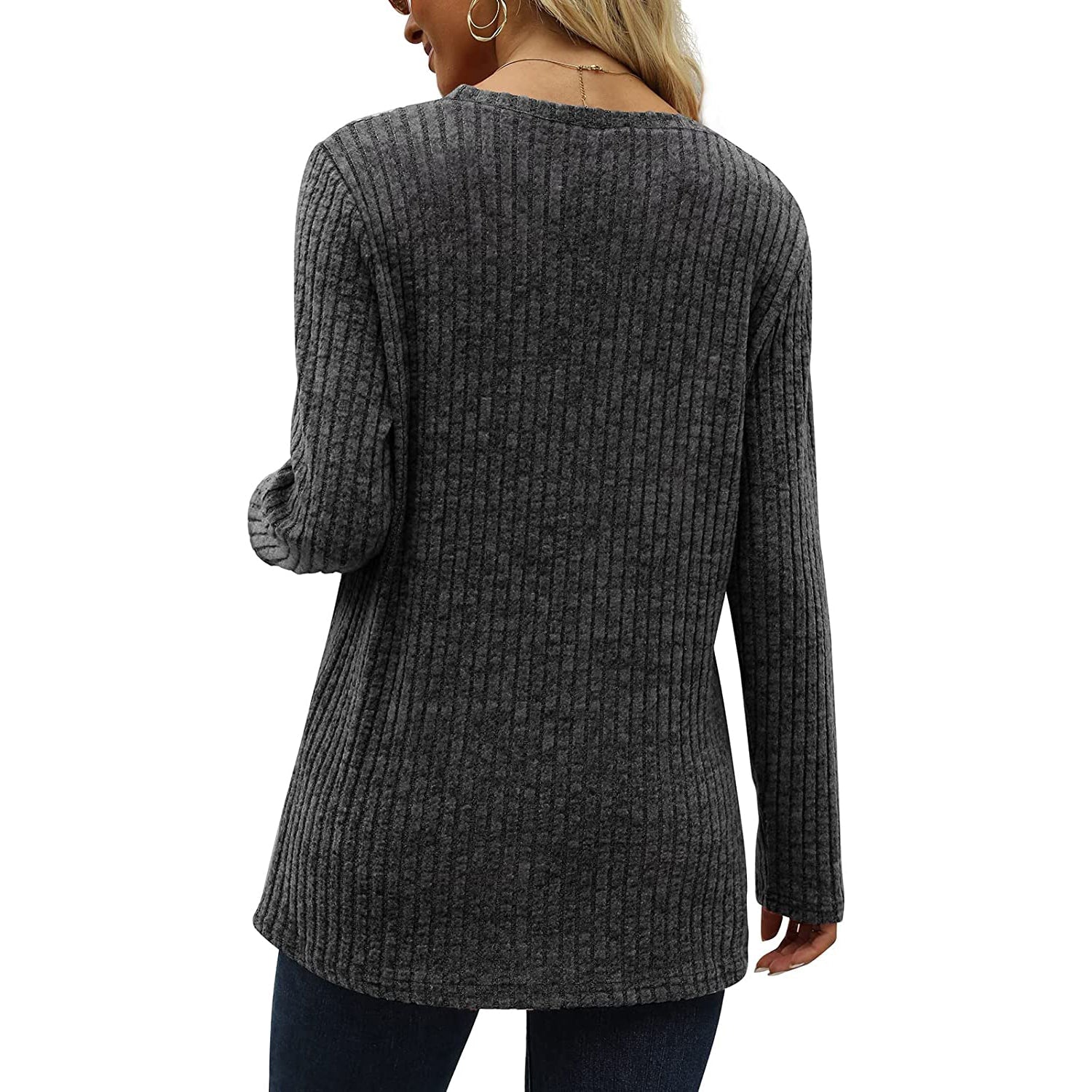 Women's Long Sleeve Crew Neck Tunic Tops Buttons Side Outlet Amazon