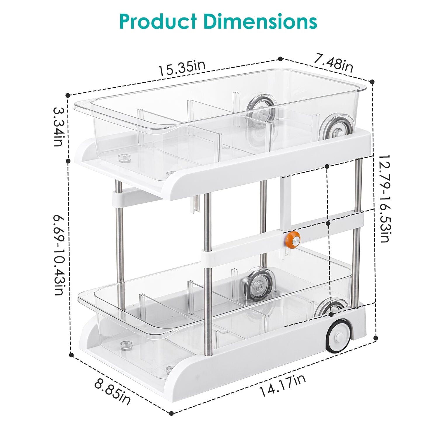 2-Tier Height Adjustable Under Sink Organizer with Flexible Wheels 2 Clear Trays Best Store To Get Sale Online