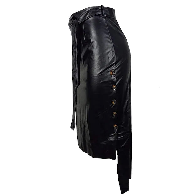 Knotted PU Leather Slit Skirt Clearance Buy