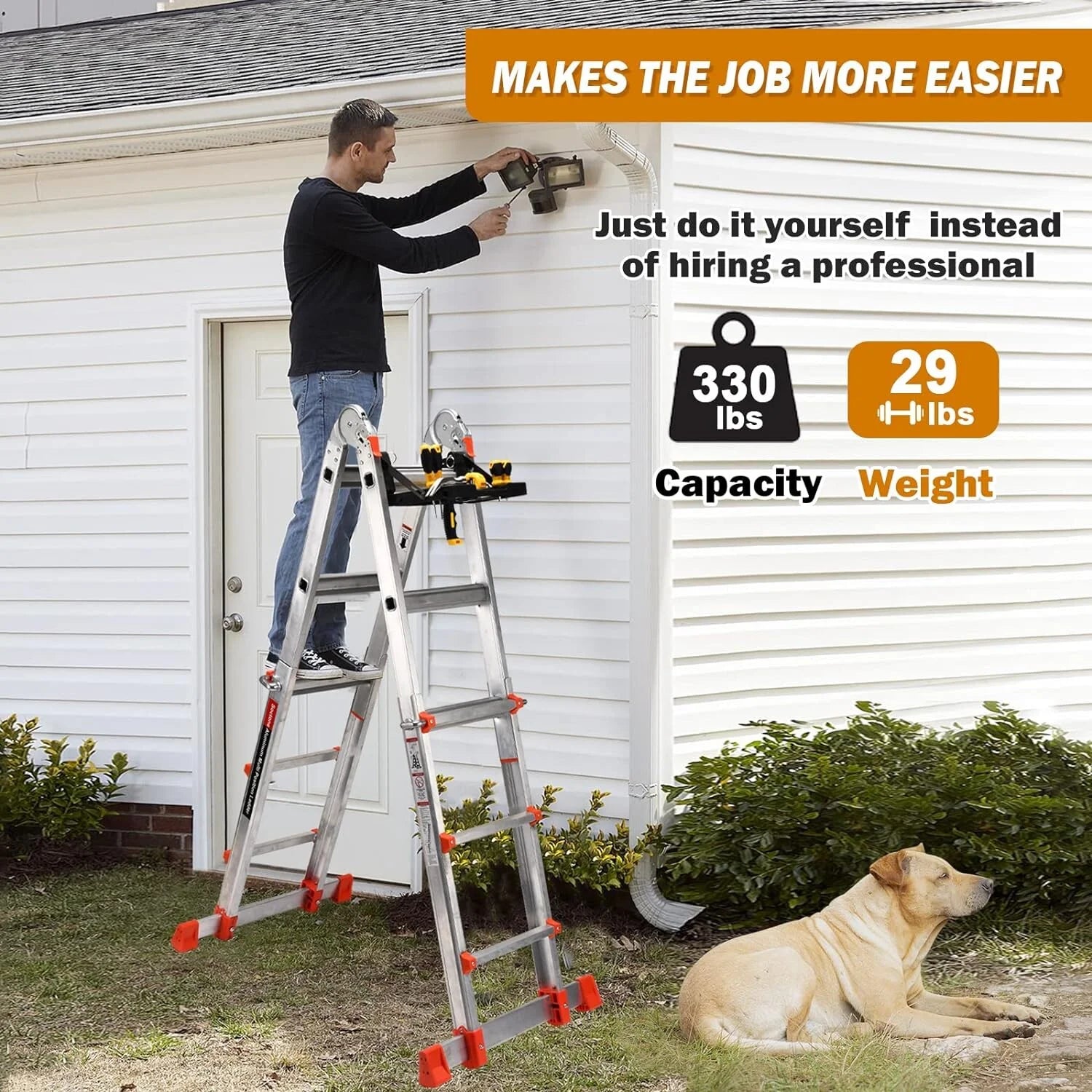 Soctone Ladder, A Frame 4 Step Extension Ladder, 17 Ft With Multi Position & Removable Tool Tray with Stabilizer Bar Best Seller For Sale