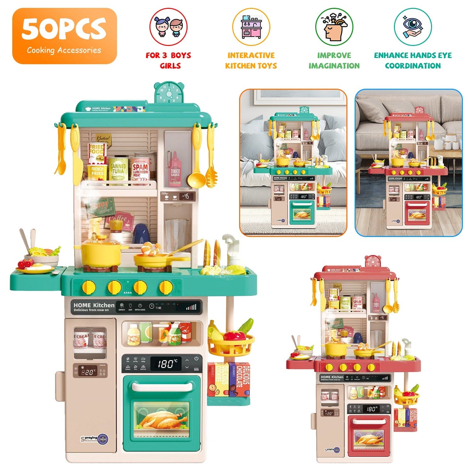 Kids Kitchen Play Set Interactive Pretend Kitchen Toys Cookware Pictures Online