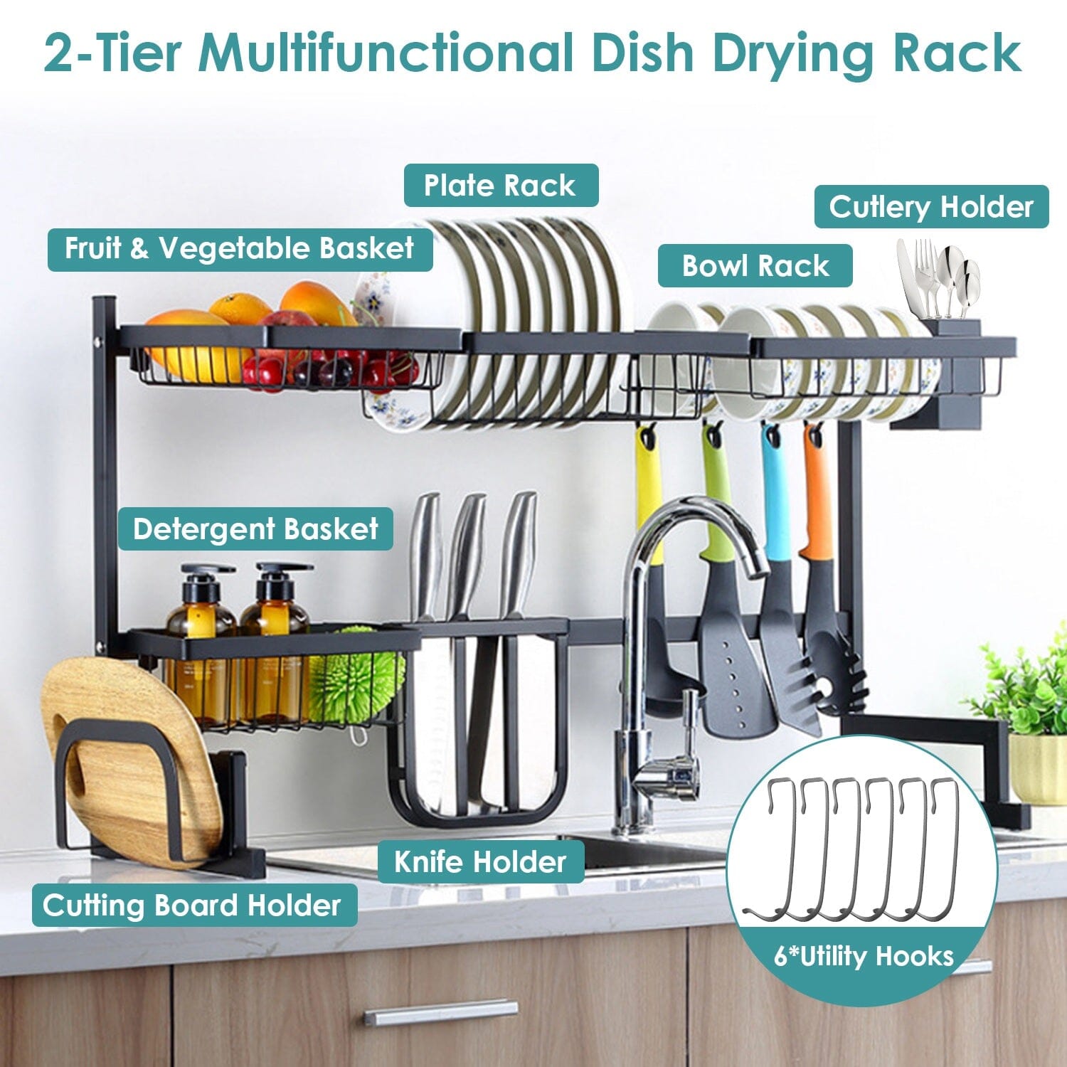 2-Tier Over the Sink Dish Drying Rack Inexpensive