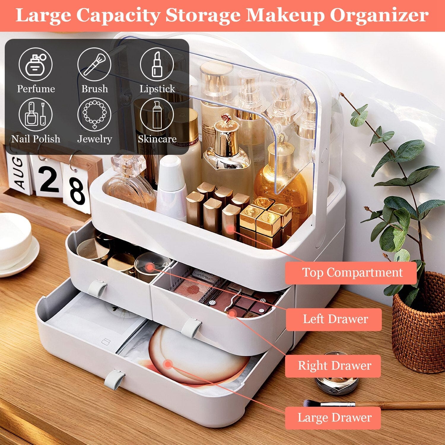 3-Tier Makeup Organizers Cosmetic Storage Box with Dustproof Waterproof Lid Quality Free Shipping Low Pice